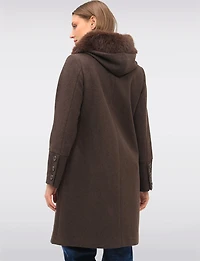Luxurious Integrated Faux Fur Trim Hooded Scarf Coat by Saki