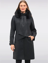Luxurious Integrated Faux Fur Trim Hooded Scarf Coat by Saki