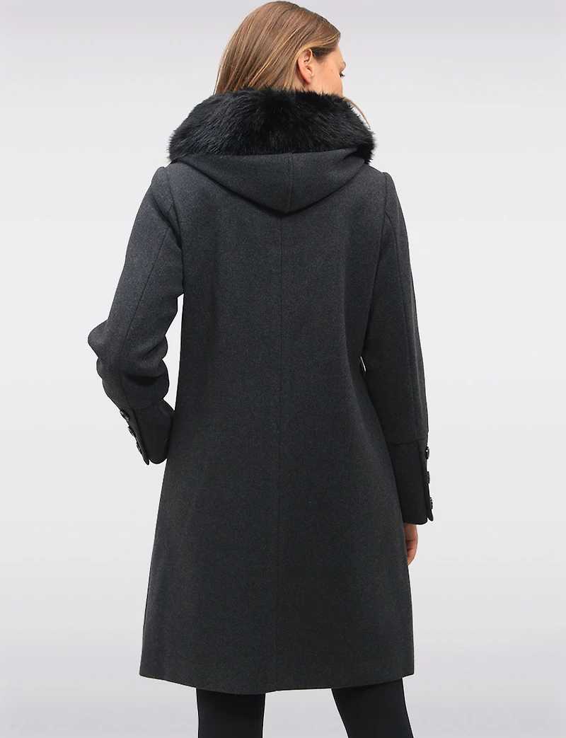 Luxurious Integrated Faux Fur Trim Hooded Scarf Coat by Saki