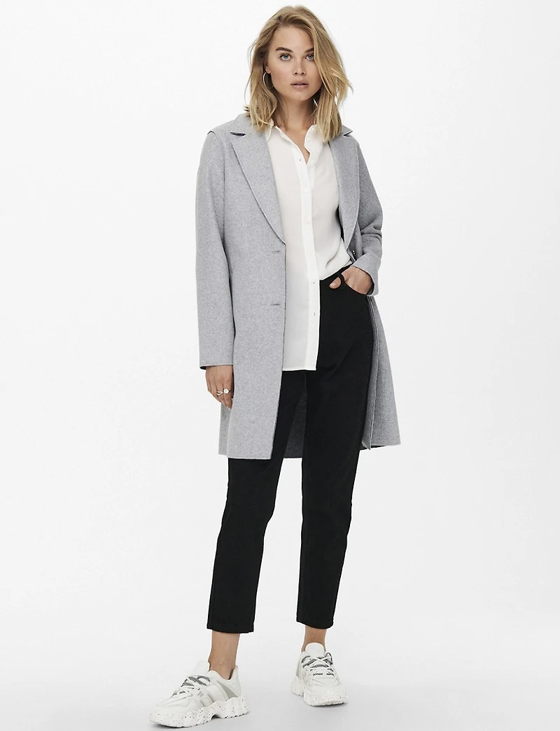 Chic Single-Breasted Notch Collar Coat with Exposed Seams & Pockets by ONLY