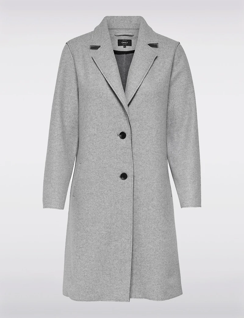 Chic Single-Breasted Notch Collar Coat with Exposed Seams & Pockets by ONLY