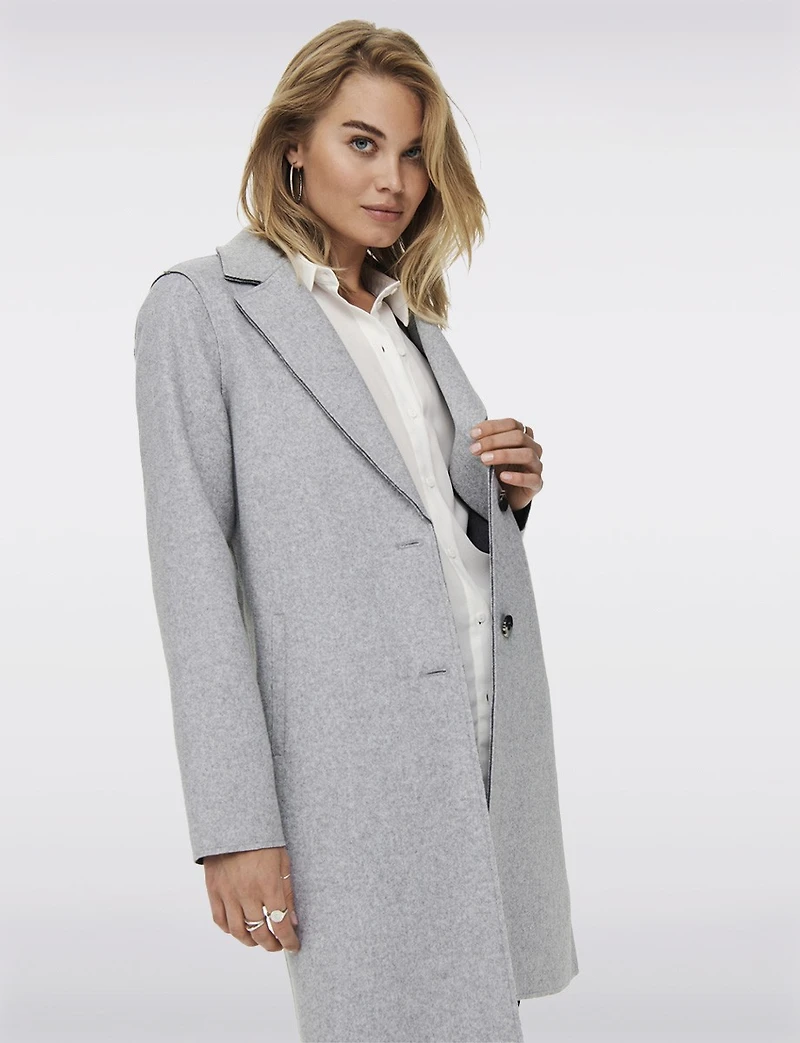 Chic Single-Breasted Notch Collar Coat with Exposed Seams & Pockets by ONLY