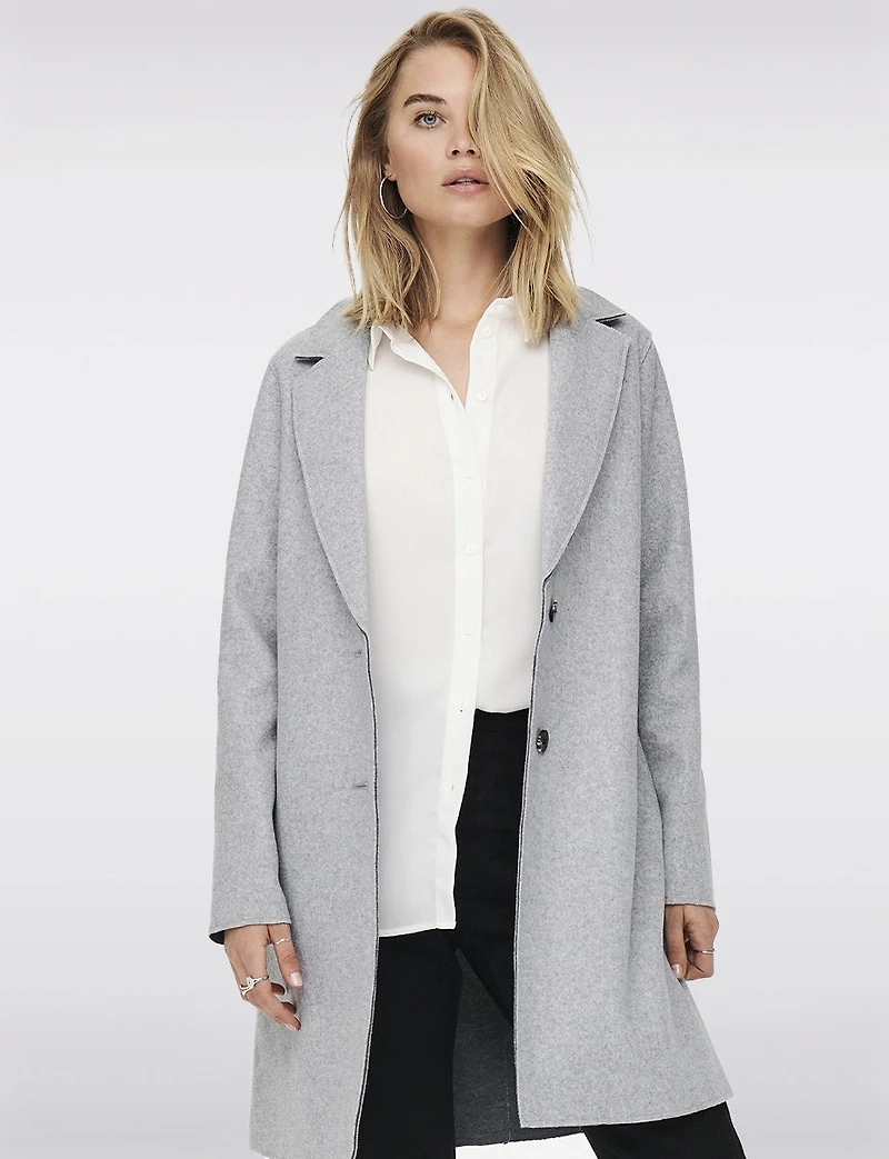 Chic Single-Breasted Notch Collar Coat with Exposed Seams & Pockets by ONLY