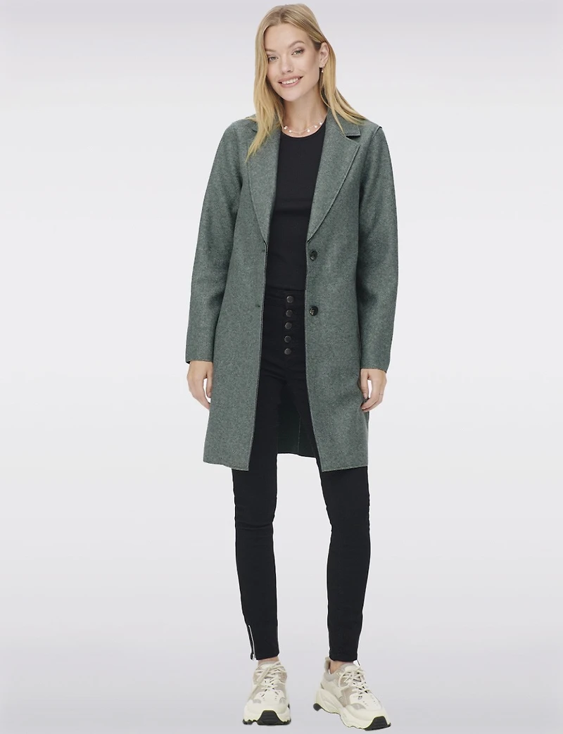 Chic Single-Breasted Notch Collar Coat with Exposed Seams & Pockets by ONLY