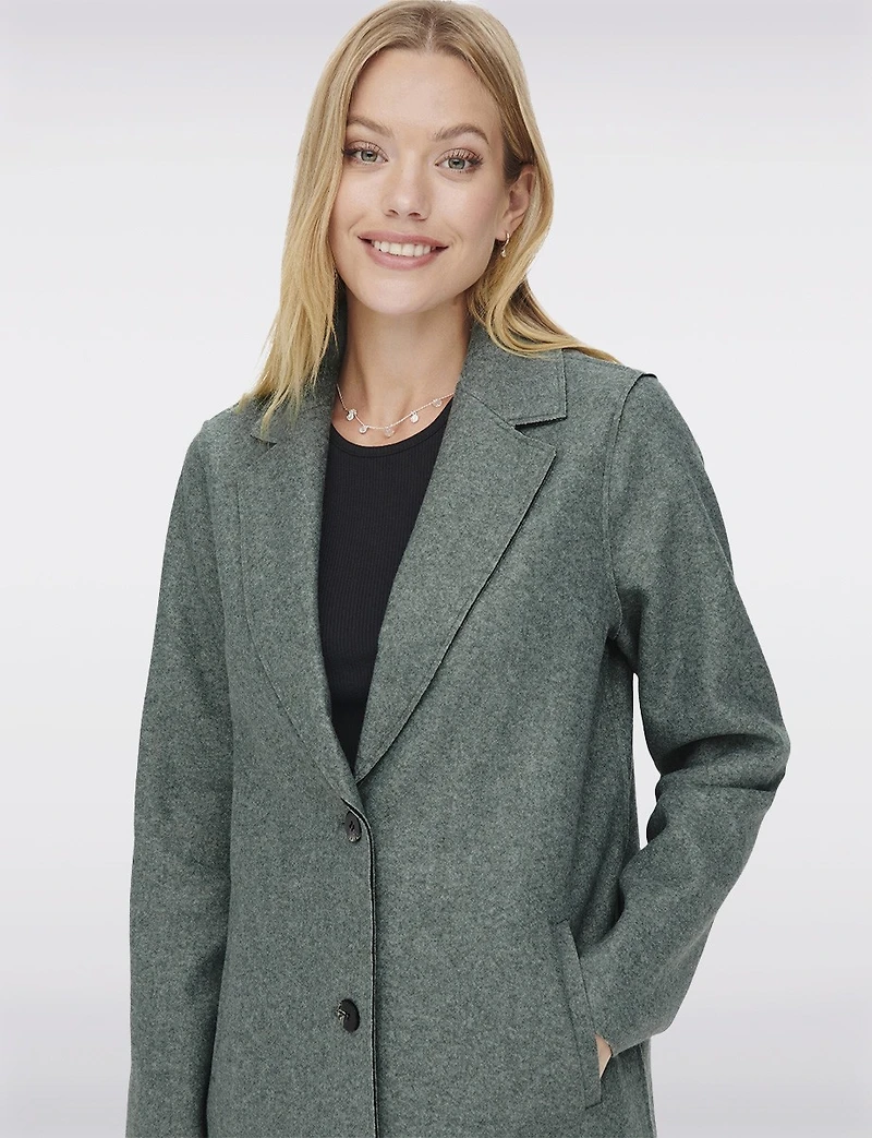 Chic Single-Breasted Notch Collar Coat with Exposed Seams & Pockets by ONLY