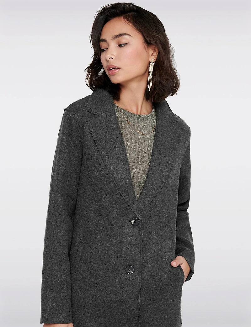 Chic Single-Breasted Notch Collar Coat with Exposed Seams & Pockets by ONLY
