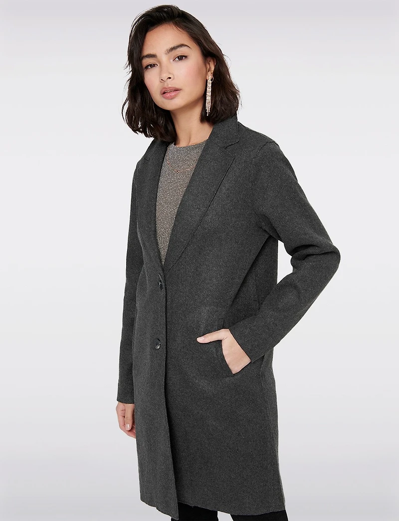 Chic Single-Breasted Notch Collar Coat with Exposed Seams & Pockets by ONLY