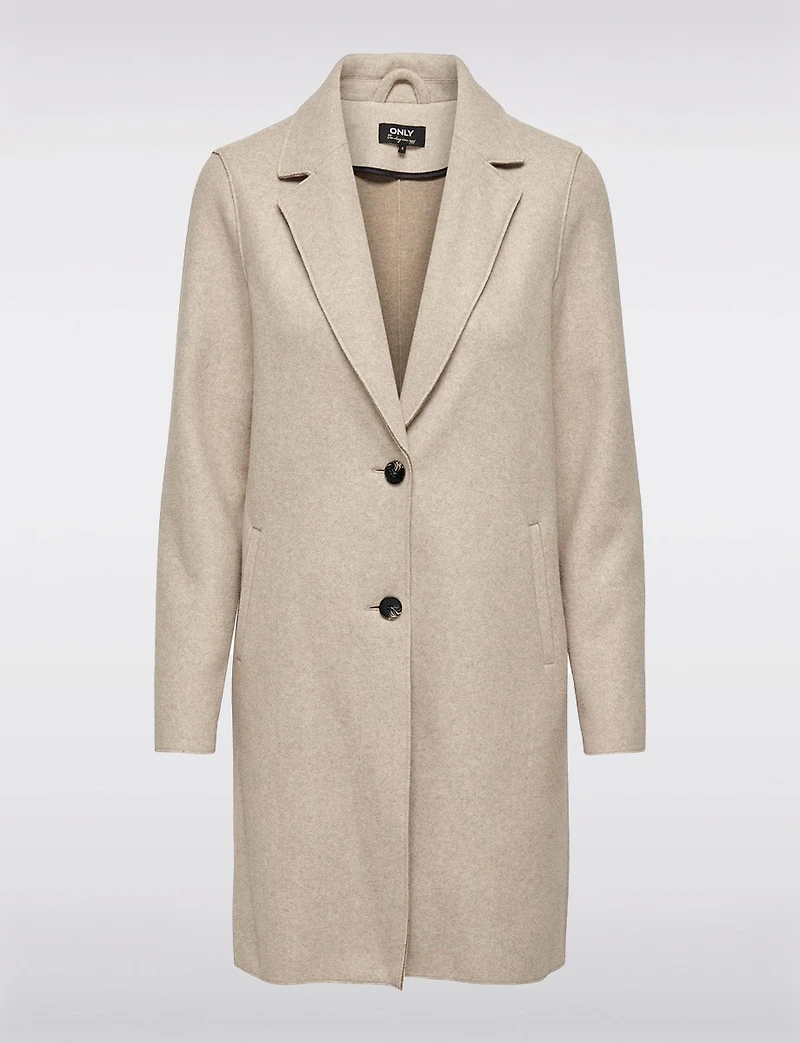 Chic Single-Breasted Notch Collar Coat with Exposed Seams & Pockets by ONLY