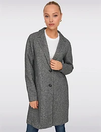 Single-Breasted Notch Collar Cotton Blend Knit Coat with Welt Pockets by Only