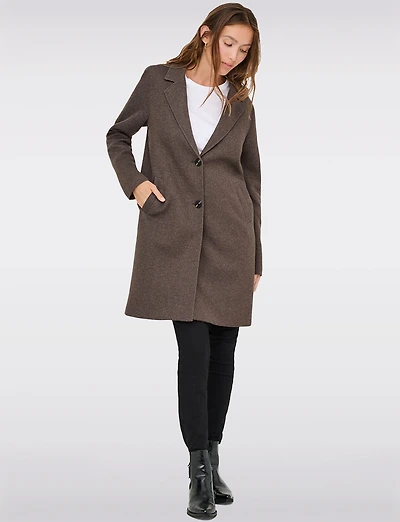 Single-Breasted Notch Collar Cotton Blend Knit Coat with Welt Pockets by Only
