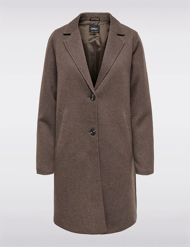 Single-Breasted Notch Collar Cotton Blend Knit Coat with Welt Pockets by Only