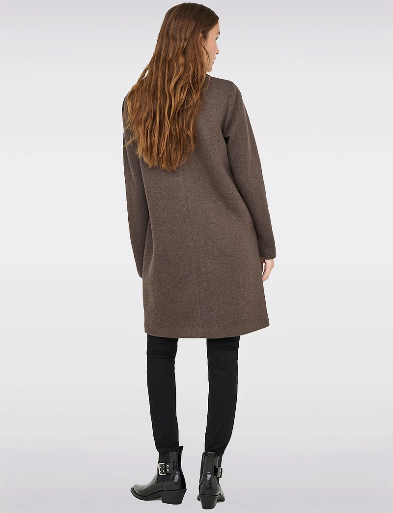 Single-Breasted Notch Collar Cotton Blend Knit Coat with Welt Pockets by Only
