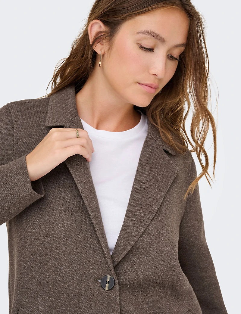 Single-Breasted Notch Collar Cotton Blend Knit Coat with Welt Pockets by Only