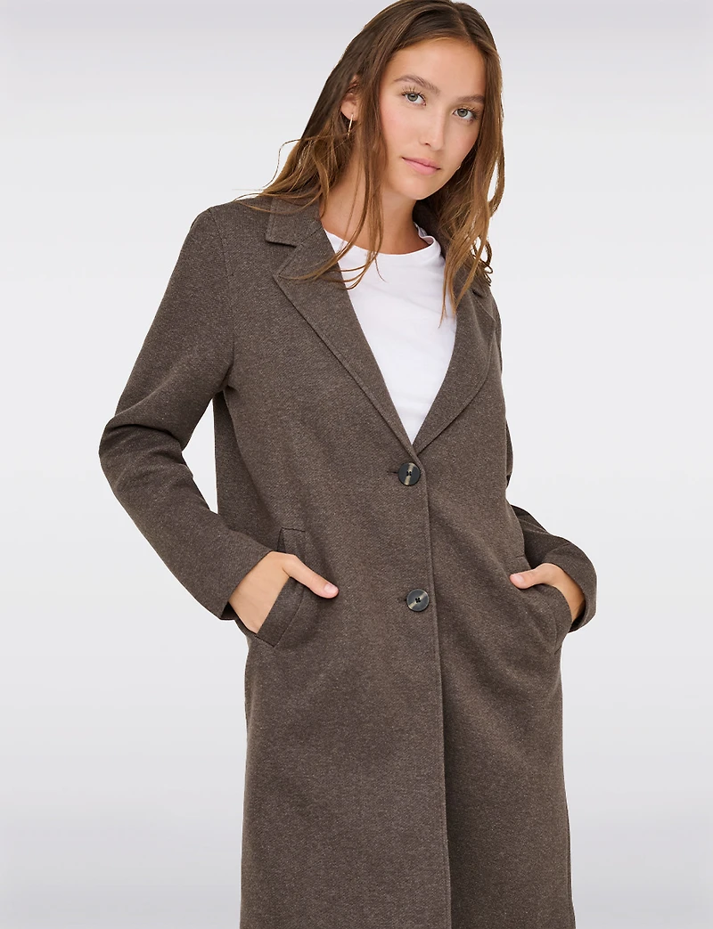 Single-Breasted Notch Collar Cotton Blend Knit Coat with Welt Pockets by Only