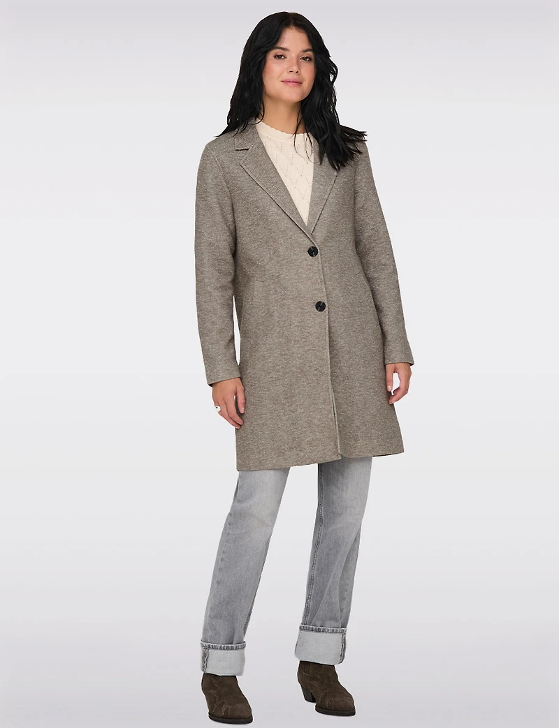 Single-Breasted Notch Collar Cotton Blend Knit Coat with Welt Pockets by Only