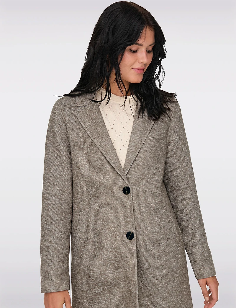 Single-Breasted Notch Collar Cotton Blend Knit Coat with Welt Pockets by Only