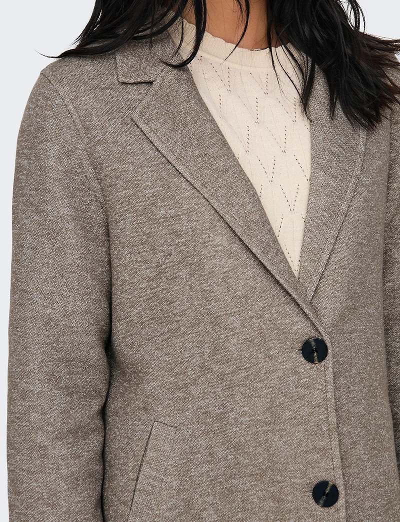Single-Breasted Notch Collar Cotton Blend Knit Coat with Welt Pockets by Only