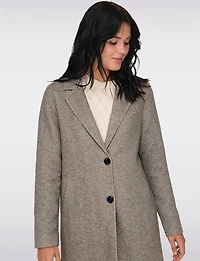 Single-Breasted Notch Collar Cotton Blend Knit Coat with Welt Pockets by Only