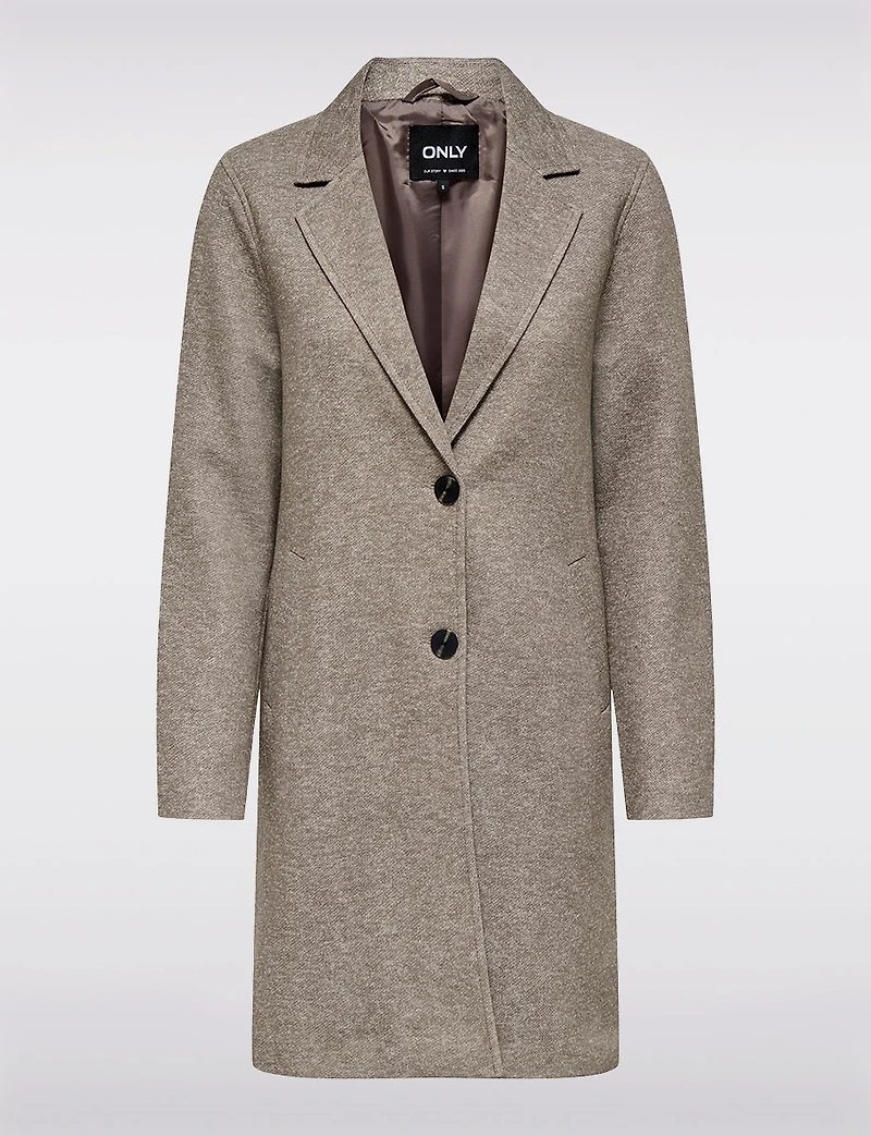 Single-Breasted Notch Collar Cotton Blend Knit Coat with Welt Pockets by Only