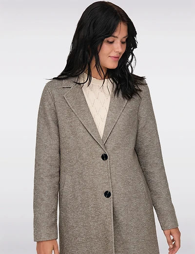 Single-Breasted Notch Collar Cotton Blend Knit Coat with Welt Pockets by Only