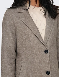 Single-Breasted Notch Collar Cotton Blend Knit Coat with Welt Pockets by Only