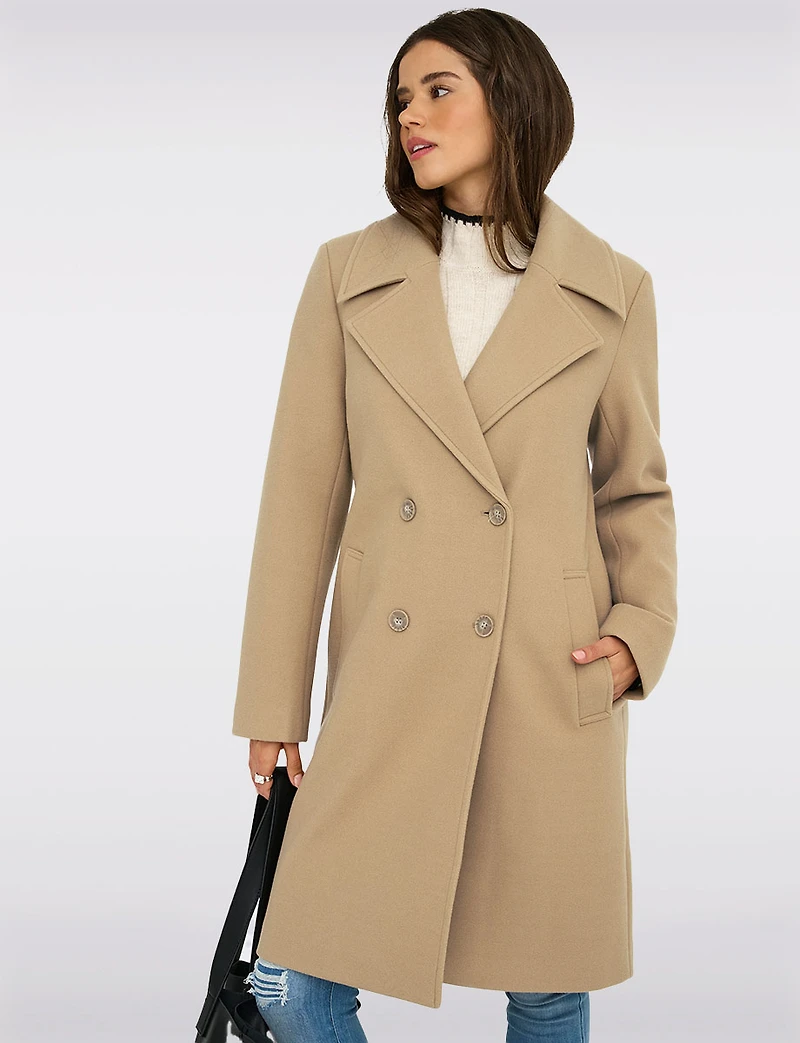 Classic Double-Breasted Notch Collar Coat with Welt Pockets & Back Slit by Only