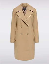 Classic Double-Breasted Notch Collar Coat with Welt Pockets & Back Slit by Only