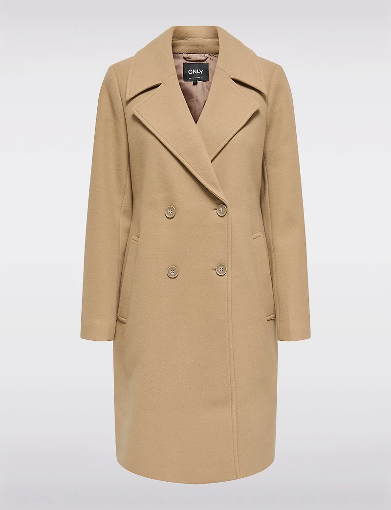 Classic Double-Breasted Notch Collar Coat with Welt Pockets & Back Slit by Only