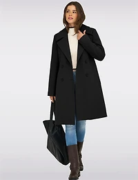 Classic Double-Breasted Notch Collar Coat with Welt Pockets & Back Slit by Only