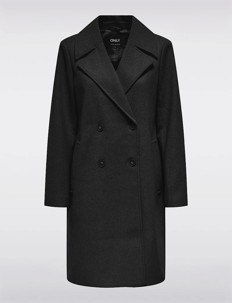 Classic Double-Breasted Notch Collar Coat with Welt Pockets & Back Slit by Only