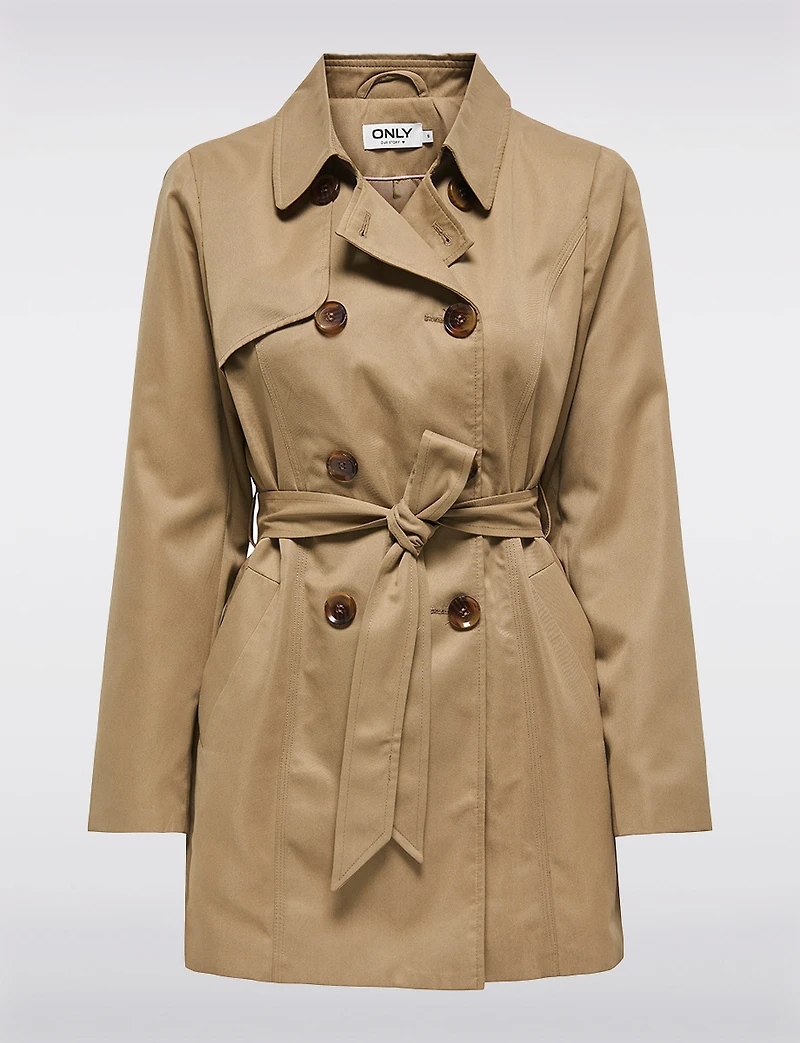 Classic Double-Breasted Short Trench Coat with Removable Belt by ONLY