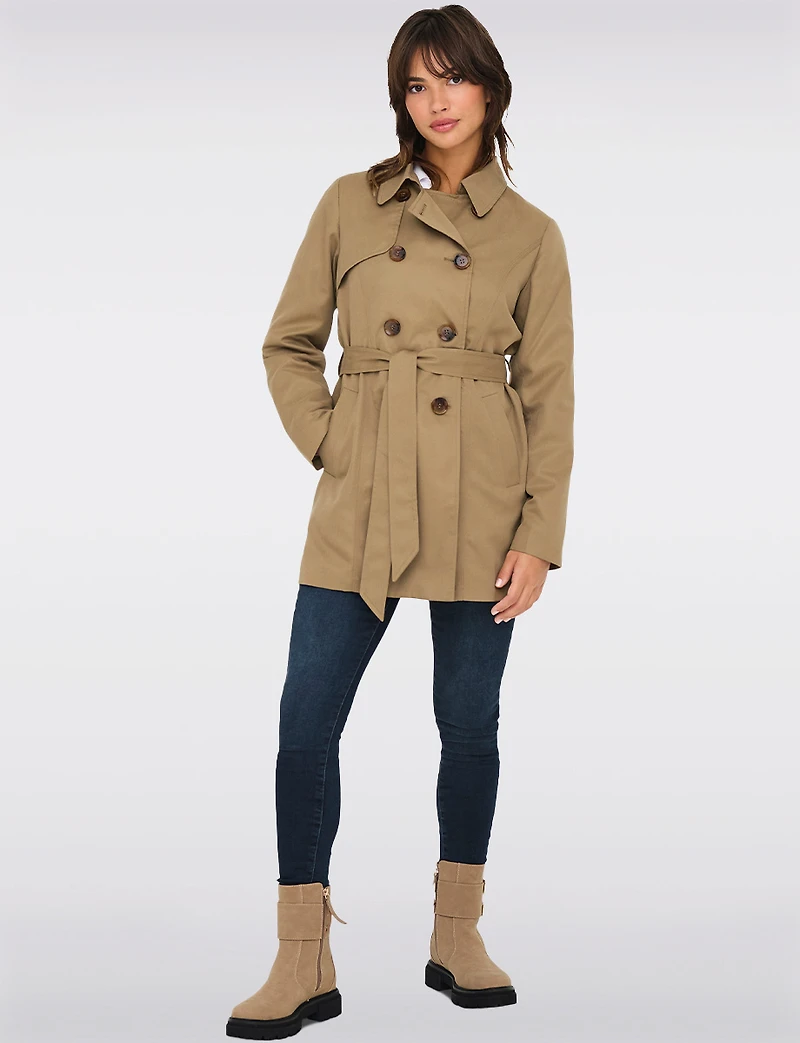 Classic Double-Breasted Short Trench Coat with Removable Belt by ONLY