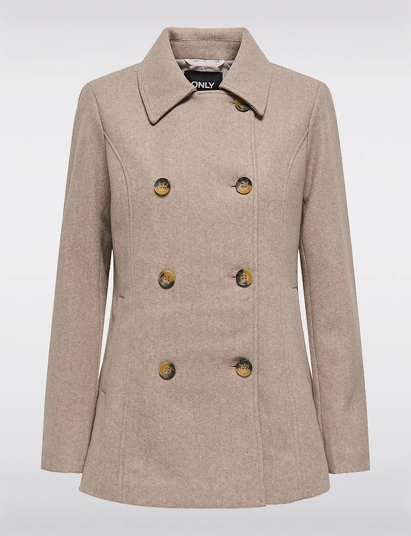 Double-Breasted Twill Short Classic Peacoat by Only