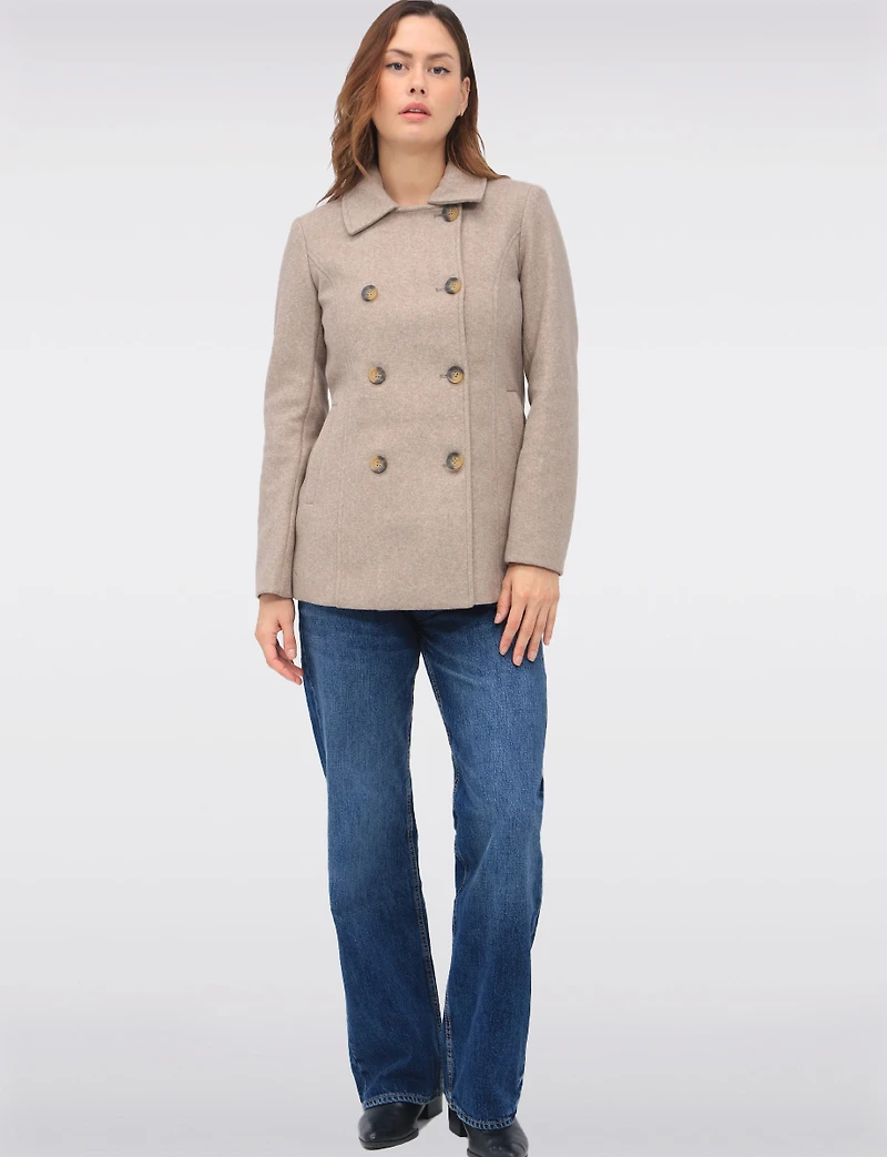 Double-Breasted Twill Short Classic Peacoat by Only