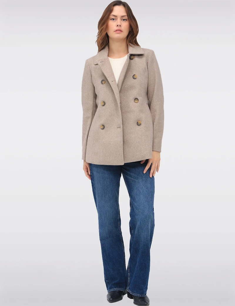 Double-Breasted Twill Short Classic Peacoat by Only