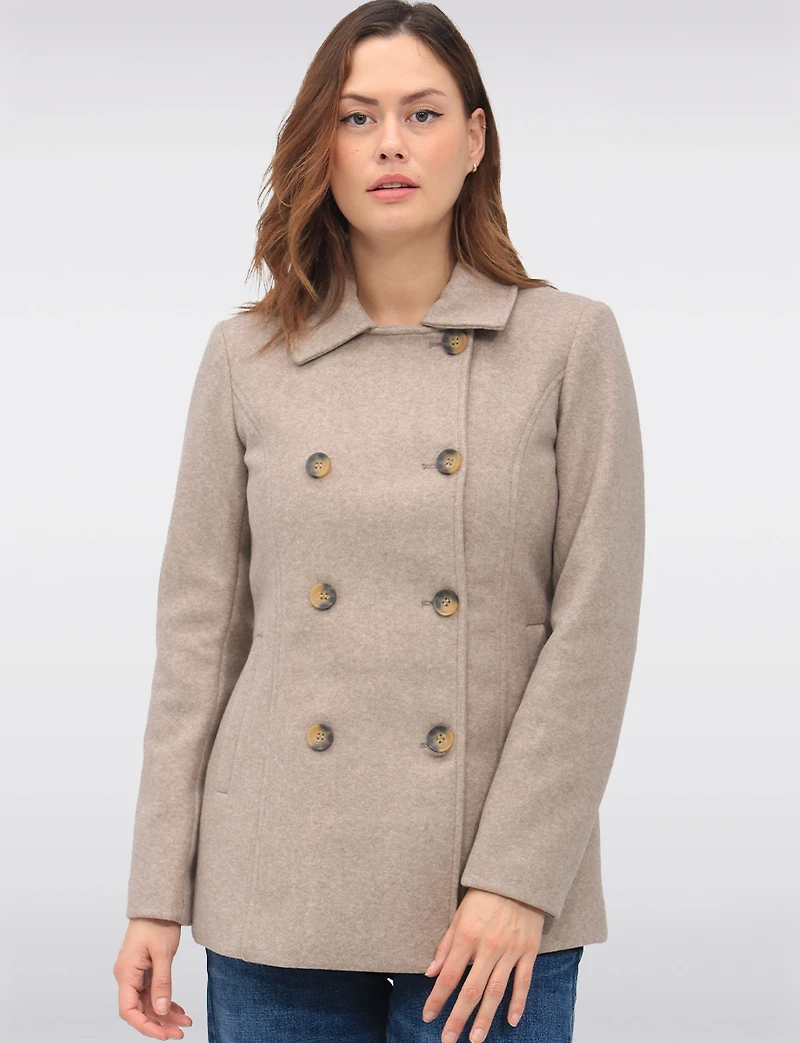 Double-Breasted Twill Short Classic Peacoat by Only