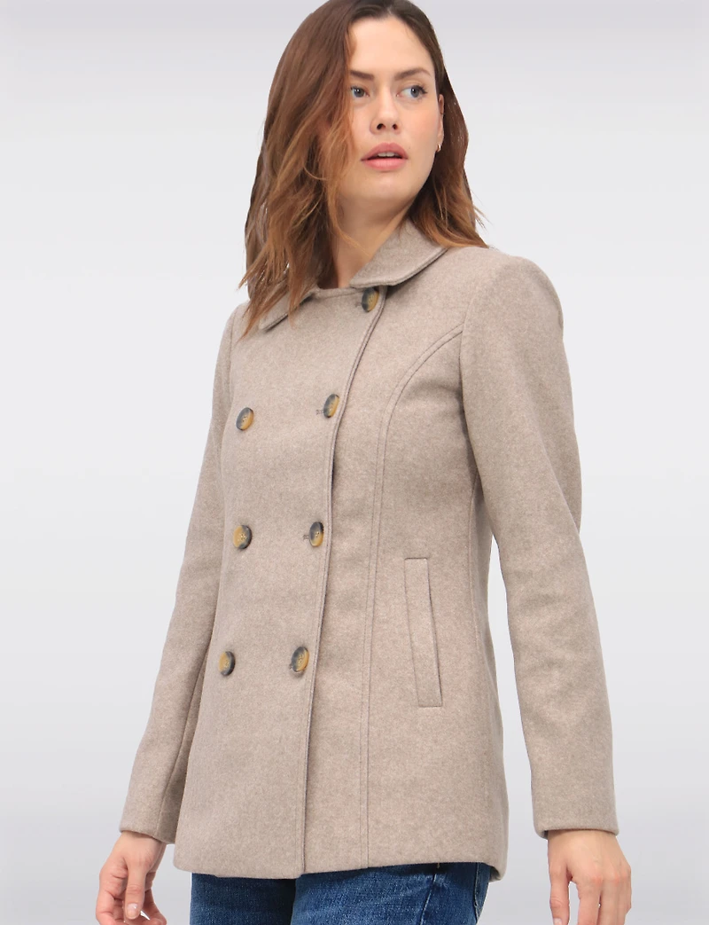 Double-Breasted Twill Short Classic Peacoat by Only