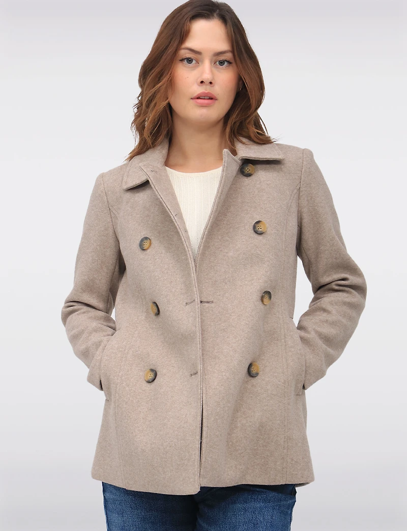 Double-Breasted Twill Short Classic Peacoat by Only