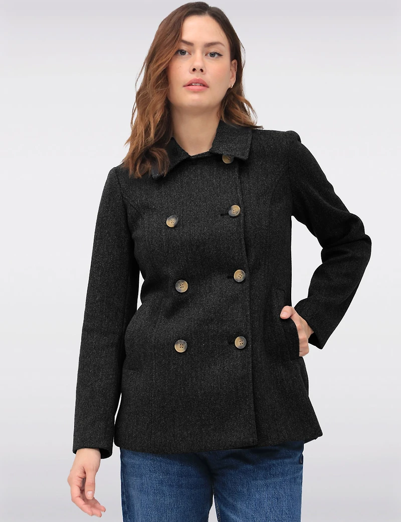 Double-Breasted Twill Short Classic Peacoat by Only