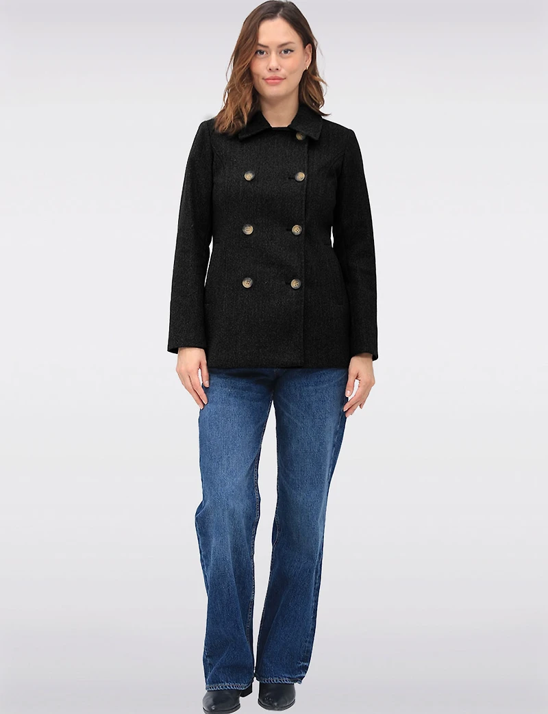 Double-Breasted Twill Short Classic Peacoat by Only