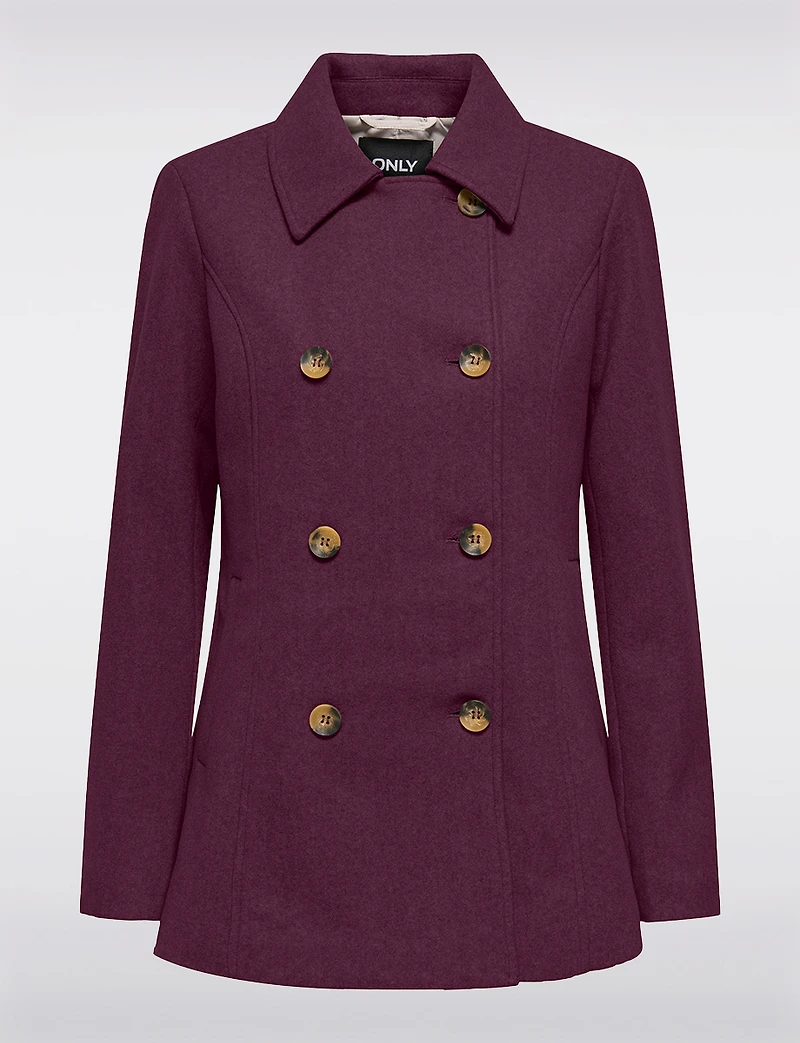 Double-Breasted Twill Short Classic Peacoat by Only