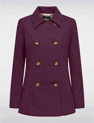 Double-Breasted Twill Short Classic Peacoat by Only