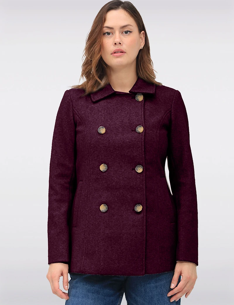 Double-Breasted Twill Short Classic Peacoat by Only