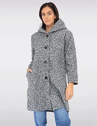 Button-up Long Relaxed Fit Hooded Bouclé Cardigan with Pockets by Froccella
