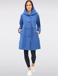 Button-up Long Relaxed Fit Hooded Bouclé Cardigan with Pockets by Froccella