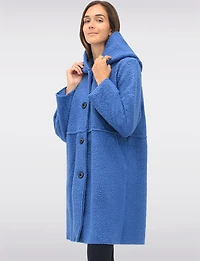 Button-up Long Relaxed Fit Hooded Bouclé Cardigan with Pockets by Froccella