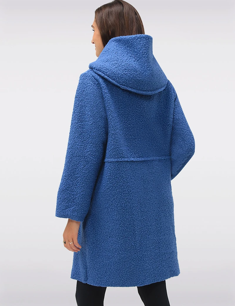 Button-up Long Relaxed Fit Hooded Bouclé Cardigan with Pockets by Froccella