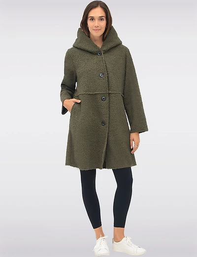 Button-up Long Relaxed Fit Hooded Bouclé Cardigan with Pockets by Froccella
