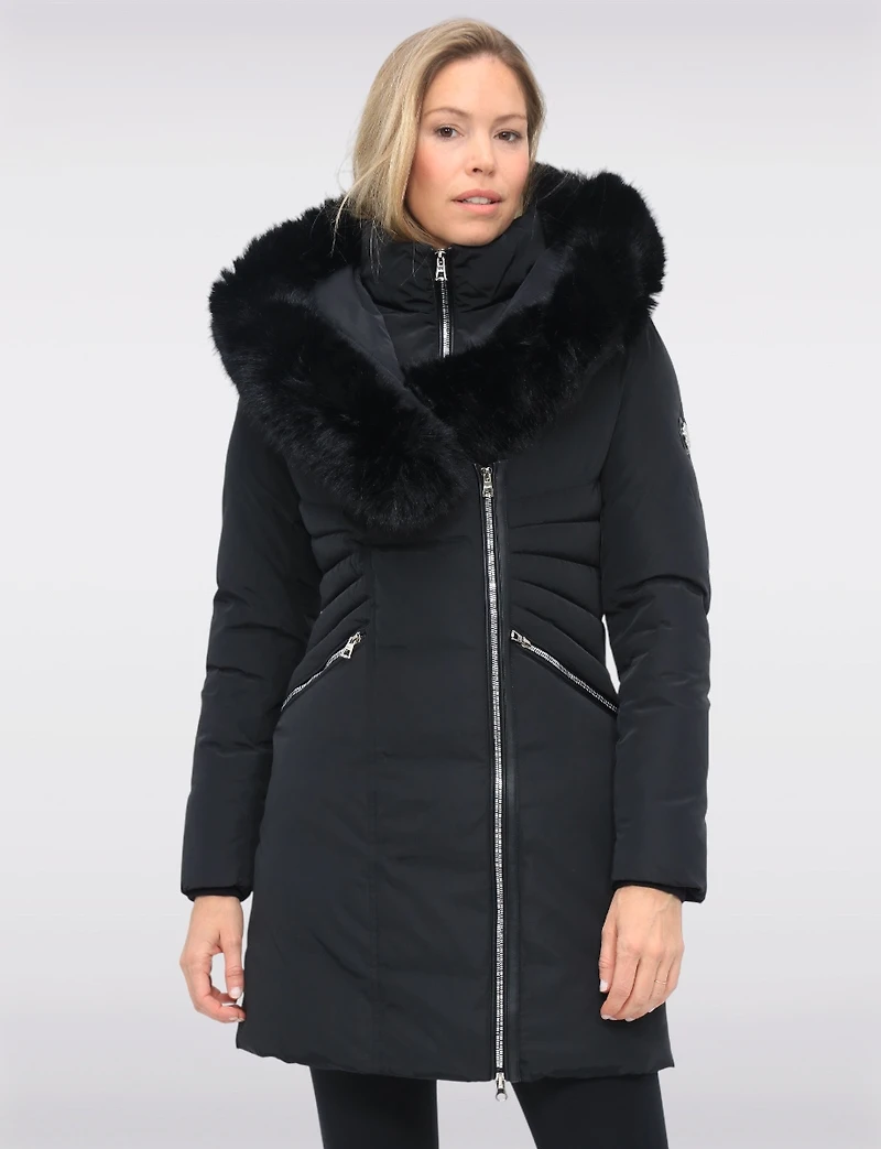 Brigitte Vegan Polyloft® Jacket with Large Faux Fur Trim Hood and Bib by Snoboll