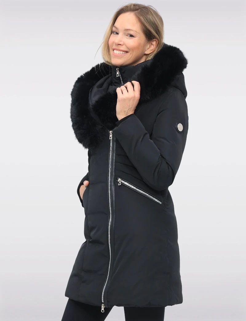 Brigitte Vegan Polyloft® Jacket with Large Faux Fur Trim Hood and Bib by Snoboll